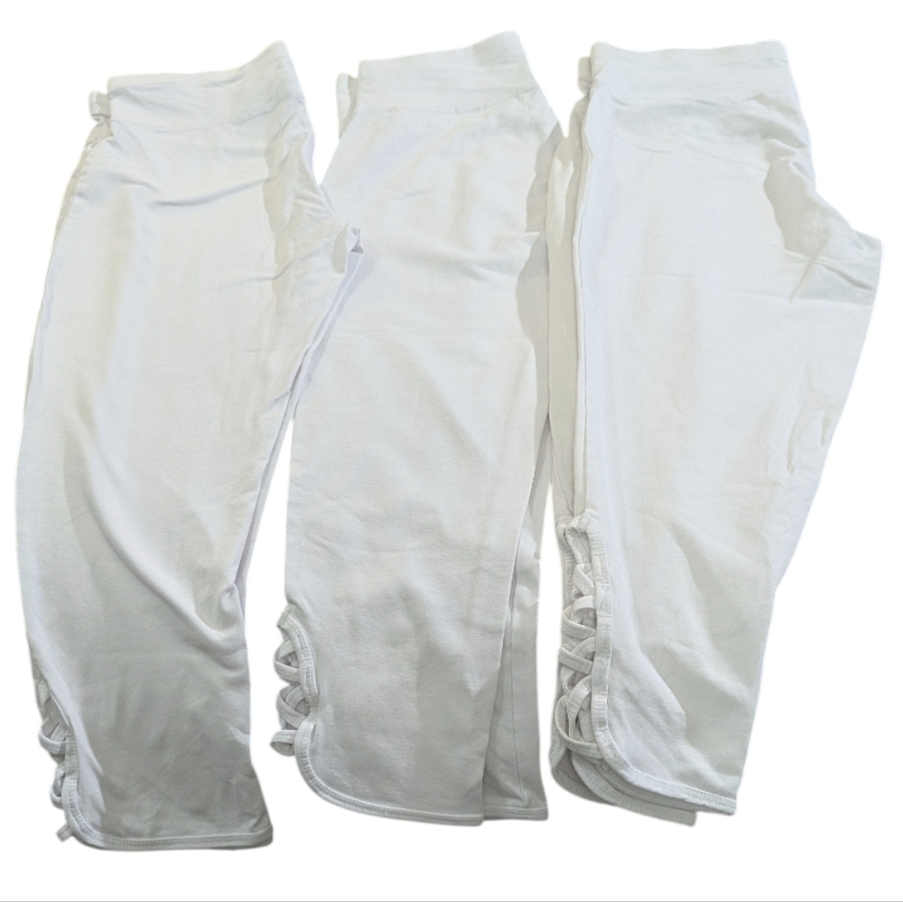 Size M Ladies White ACX Stretchy Capri 3 Pairs Bundle Summer Casual Yoga Pants